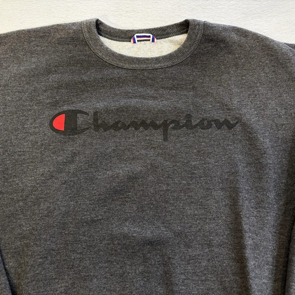Champion Sweatshirt Mens Large Charcoal Gray Script Logo Pullover Retro Casual - Picture 2 of 7